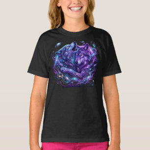 Mystic Galaxy Kids T-Shirt Blue Cosmic Wolf Art 