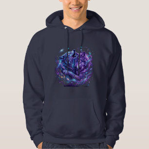 Mystic Galaxy Wolf Hoodie – Blue Cosmic Wolf Art P