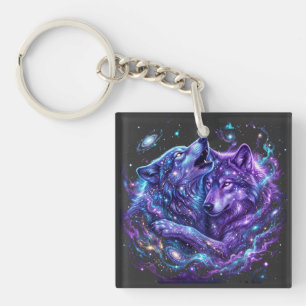 Mystic Galaxy Wolf Hoodie – Blue Cosmic Wolf Art P Key Ring