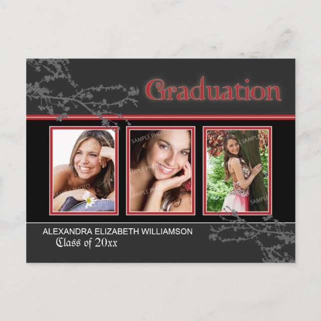 Mystic Goth Red Graduation Announcement Postcard (Front)