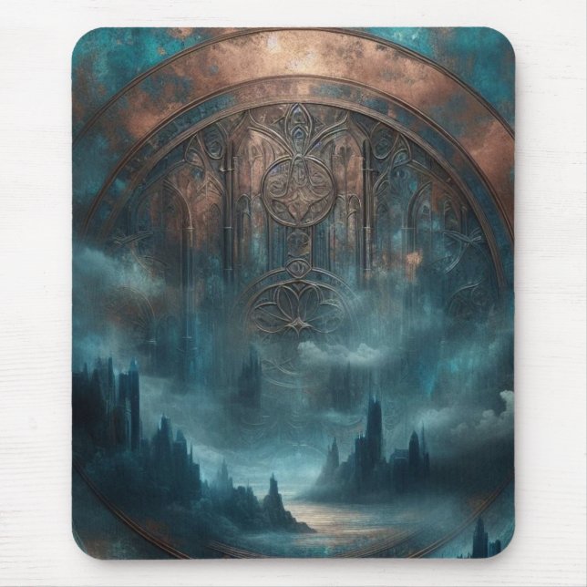 Mystic Gothic Steampunk Art - Blue Copper Patina  Mouse Mat (Front)