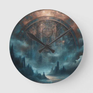 Mystic Gothic Steampunk Art - Blue Copper Patina  Round Clock