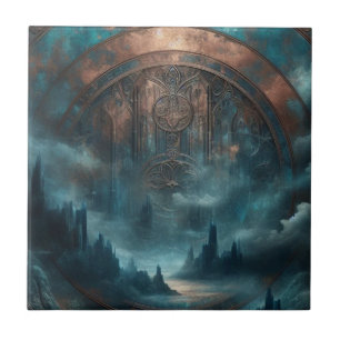Mystic Gothic Steampunk Art - Blue Copper Patina  Tile