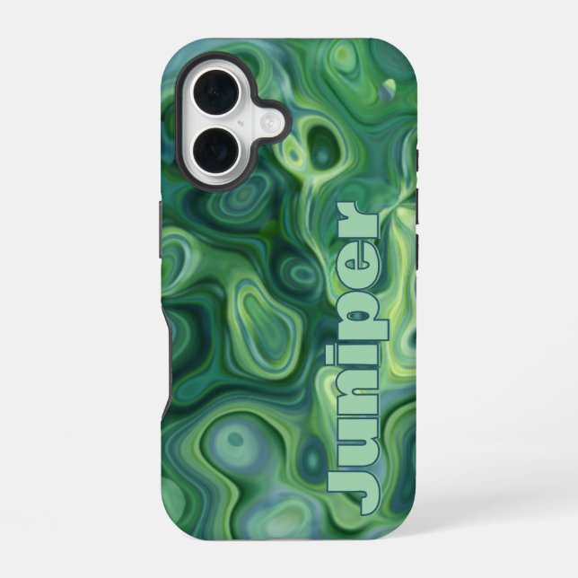 Mystic Green Abstract Swirls iPhone 16 Case (Back)
