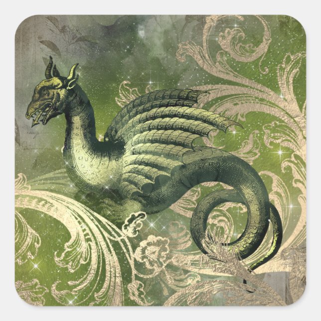 Mystic Green Dragon Square Sticker (Front)