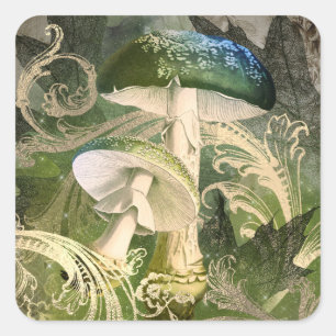 Mystic Green Mushrooms  Square Sticker