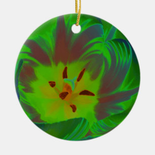 Mystic Green Tulip Custom Birthday Ceramic Tree Decoration