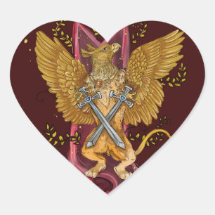 Mystic Gryphon with swords Heart Sticker
