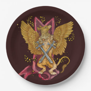 Mystic Gryphon with swords Paper Plate