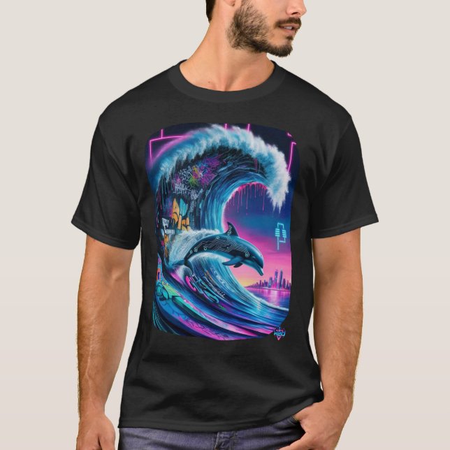 Mystic H2O Neon Tide Cyber DolphinDesign T-Shirt (Front)