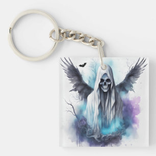 Mystic Halloween Ghost Gothic Watercolor Art Key Ring