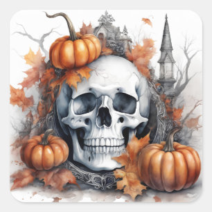 Mystic Halloween Gothic Skull Art - Enchanting Square Sticker