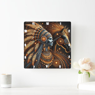 Mystic Harmony of Woman and Horse in Luminous Art Square Wall Clock