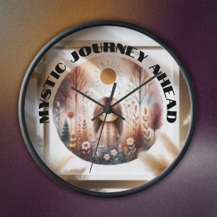 Mystic Journey Ahead, Boho in brown and black   Clock