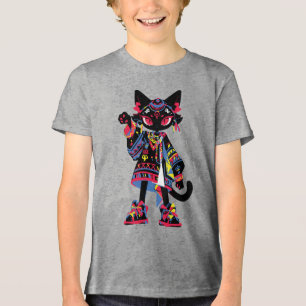 Mystic Kawaii Cat – Colourful Tribal Spirit Tee