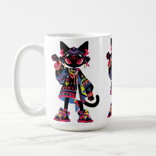 Mystic Kawaii Cat – Colourful Tribal Spirit Tee Coffee Mug