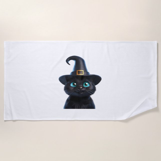 Mystic Kitty – Halloween Cat Classic T-Shirt Beach Towel (Front)