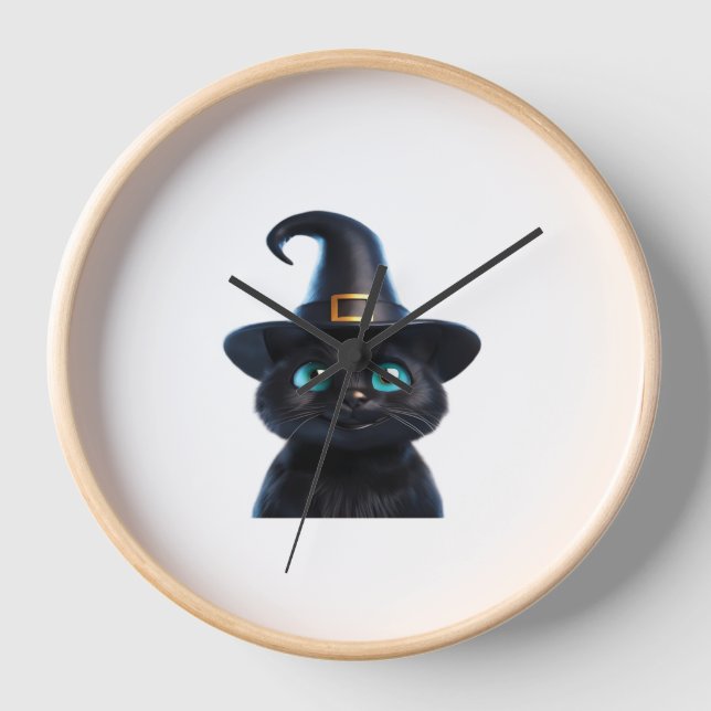 Mystic Kitty – Halloween Cat Classic T-Shirt Clock (Front)