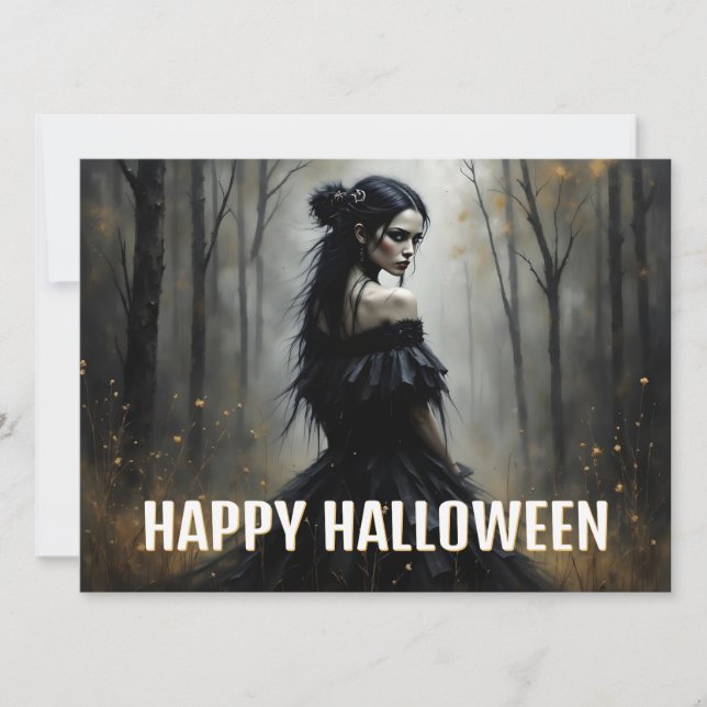 Mystic Lady in Dark Halloween Forest (Front)