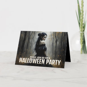 Mystic Lady in Dark Halloween Forest - Invitation