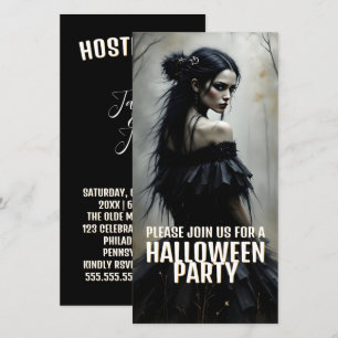 Mystic Lady in Dark Halloween Forest - Invitation