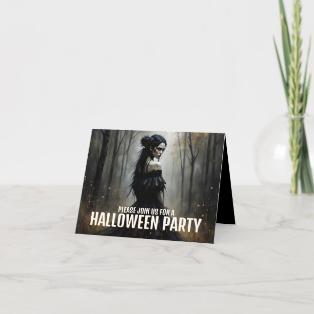 Mystic Lady in Dark Halloween Forest - Invitation (Front)