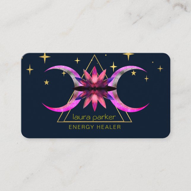  Mystic Lotus Flower Crescent Moon Healing Energy Business Card (Front)