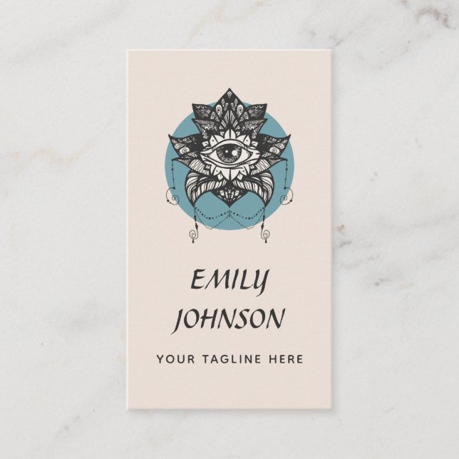 Mystic Lotus Flower Third Eye Beige Metaphysical Business Card (Front)