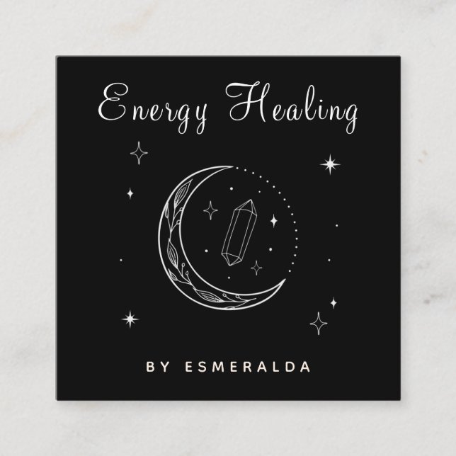 Mystic Magical Moon Energy Worker Healing Psychic Square Business Card (Front)