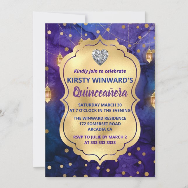 Mystic Marrakesh Night Lanterns Bokeh Quinceañera Invitation (Front)