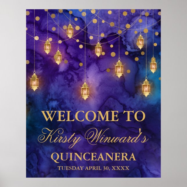Mystic Marrakesh Night Lanterns Bokeh Quinceañera Poster (Front)
