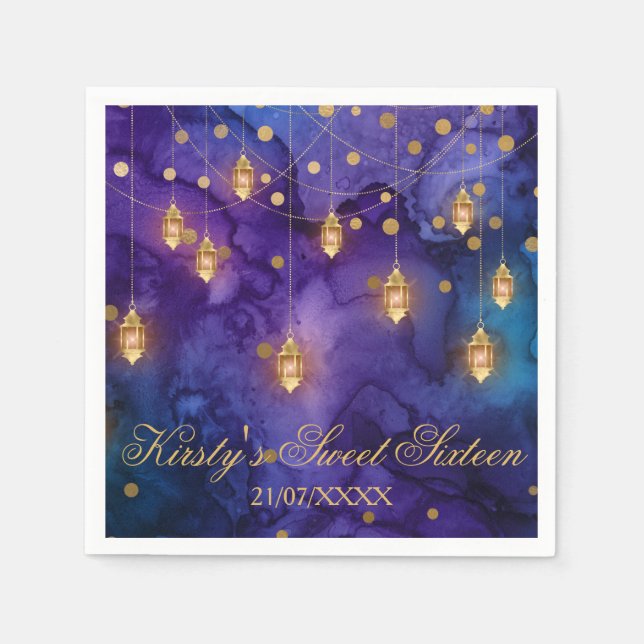 Mystic Marrakesh Nights Laterns & bokeh Sweet 16 Napkin (Front)