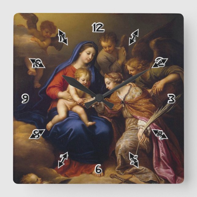 Mystic Marriage of St Catherine Square Wall Clock (Front)