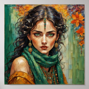 Mystic Maven: Beautiful Green-Eyed Gypsy Woman Poster