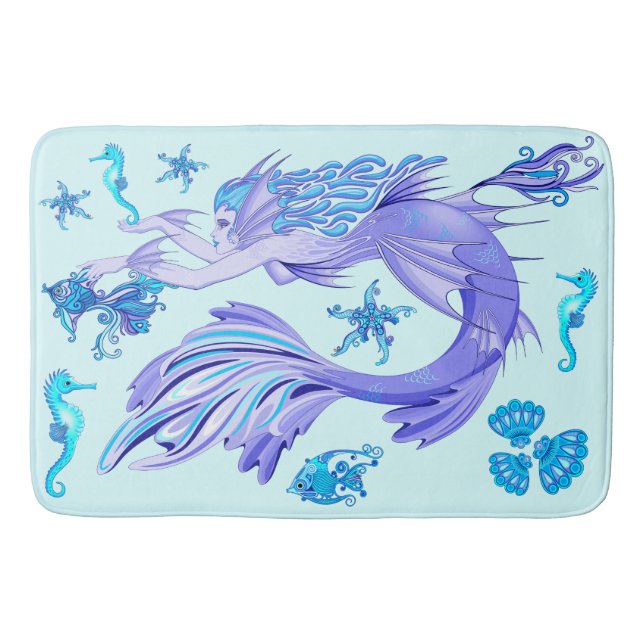 Mystic Mermaid Fairy Purple Creature Ceramic Tile Bath Mat (Front)