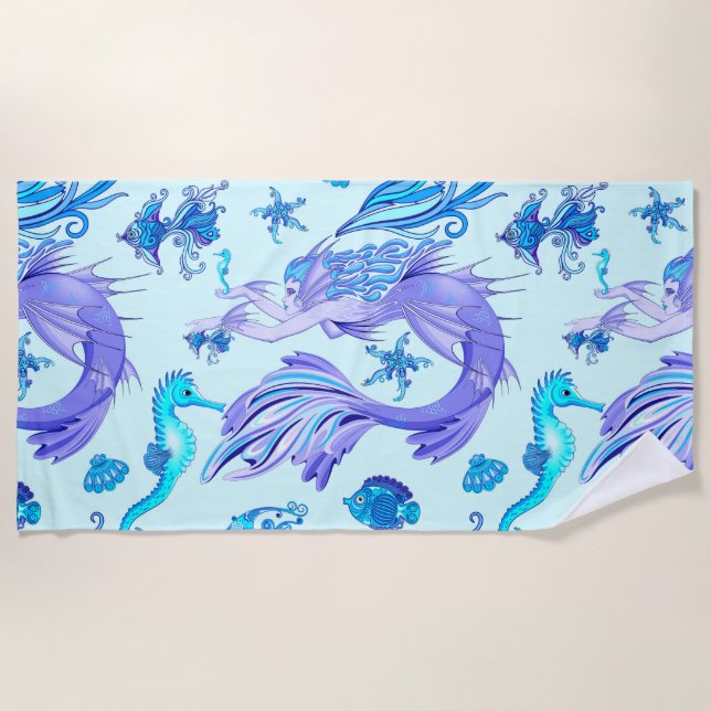 Mystic Mermaid Fairy Purple Creature Ceramic Tile Beach Towel (Front)