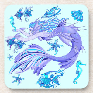 Mystic Mermaid Fairy Purple Creature Ceramic Tile Coaster