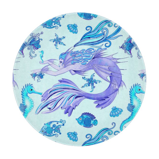 Mystic Mermaid Fairy Purple Creature Ceramic Tile Cutting Board (Front)