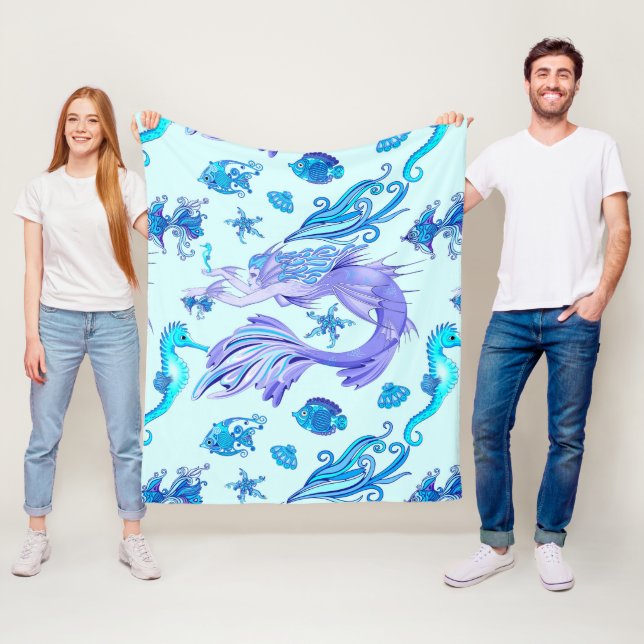Mystic Mermaid Fairy Purple Creature Ceramic Tile Fleece Blanket (In Situ)