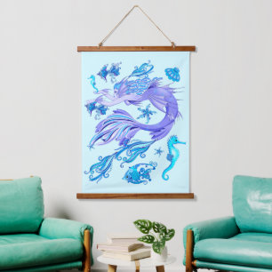 Mystic Mermaid Fairy Purple Creature Ceramic Tile Hanging Tapestry