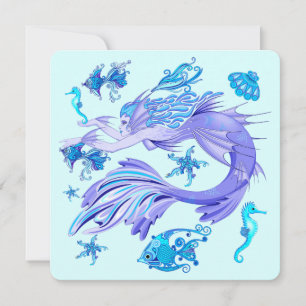Mystic Mermaid Fairy Purple Creature Ceramic Tile Invitation