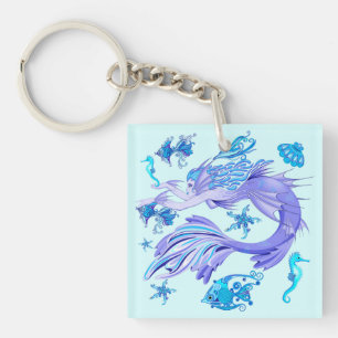 Mystic Mermaid Fairy Purple Creature Ceramic Tile Key Ring