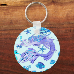 Mystic Mermaid Fairy Purple Creature Ceramic Tile Key Ring