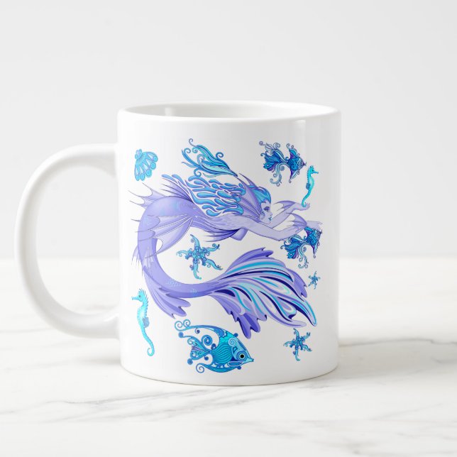 Mystic Mermaid Fairy Purple Creature Ceramic Tile Large Coffee Mug (Left)