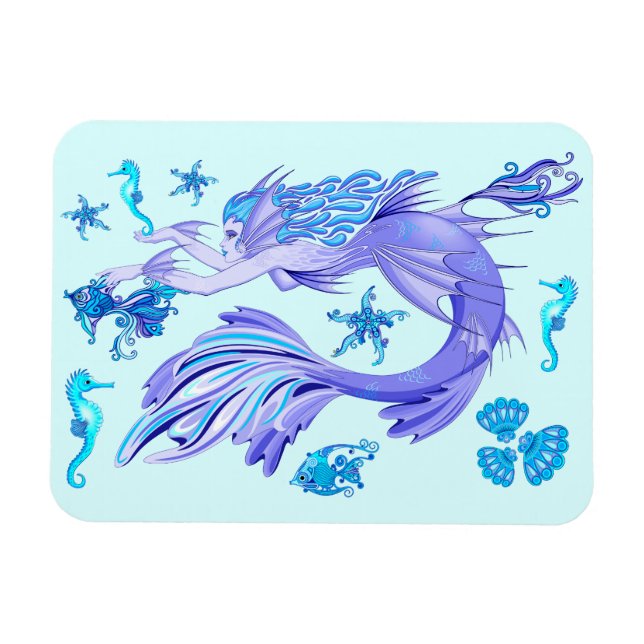 Mystic Mermaid Fairy Purple Creature Ceramic Tile Magnet (Horizontal)