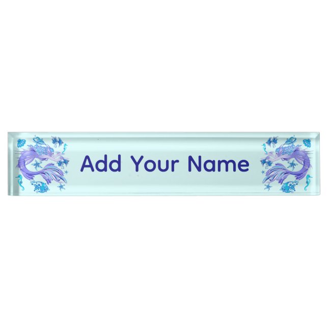 Mystic Mermaid Fairy Purple Creature Ceramic Tile Nameplate (Front)