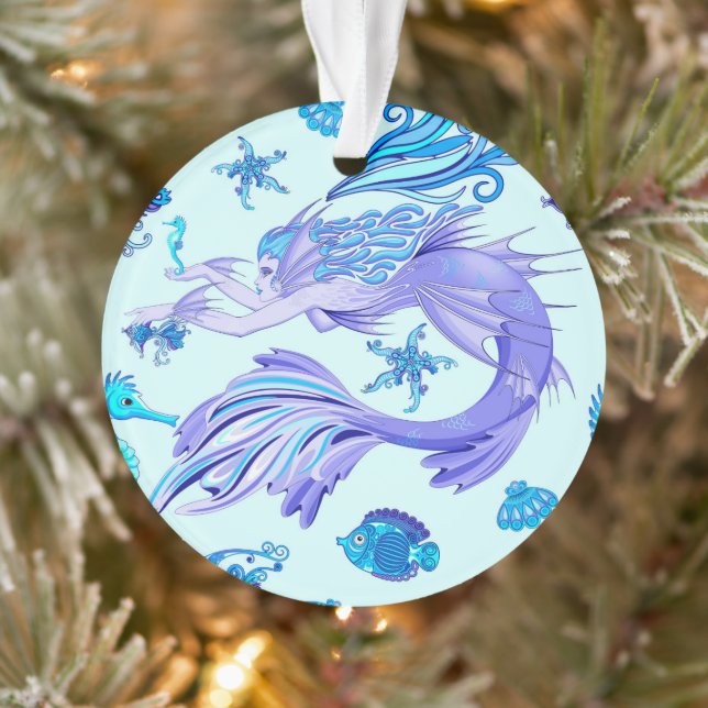 Mystic Mermaid Fairy Purple Creature Ceramic Tile Ornament (Tree)