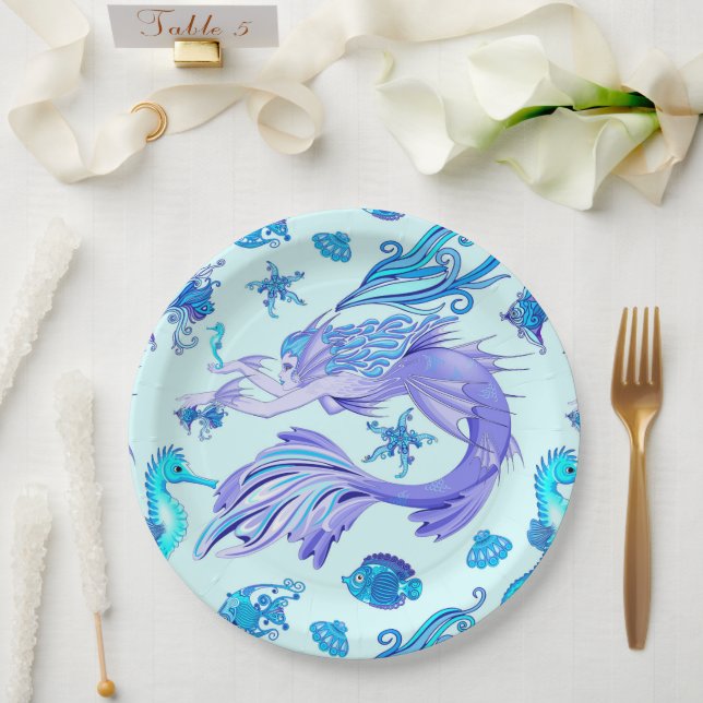 Mystic Mermaid Fairy Purple Creature Ceramic Tile Paper Plate (Wedding)