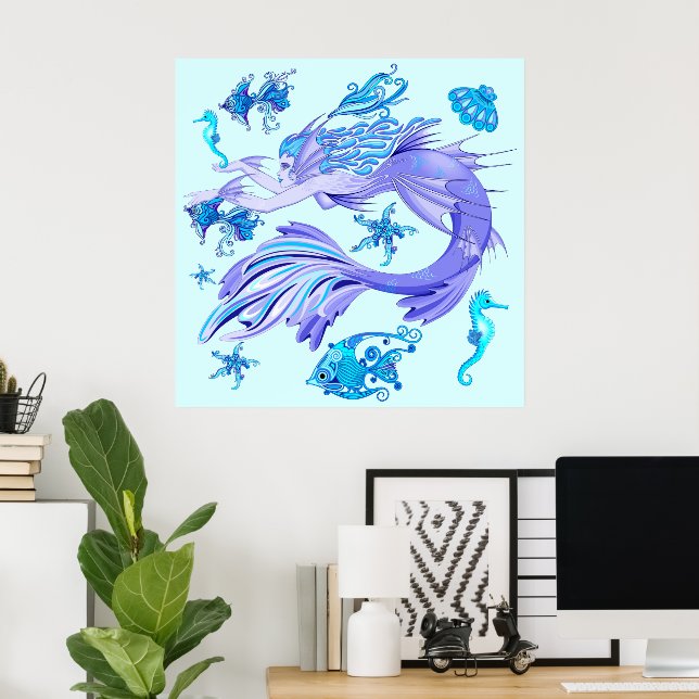 Mystic Mermaid Fairy Purple Creature Ceramic Tile Poster (Home Office)