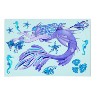Mystic Mermaid Fairy Purple Creature Ceramic Tile Poster